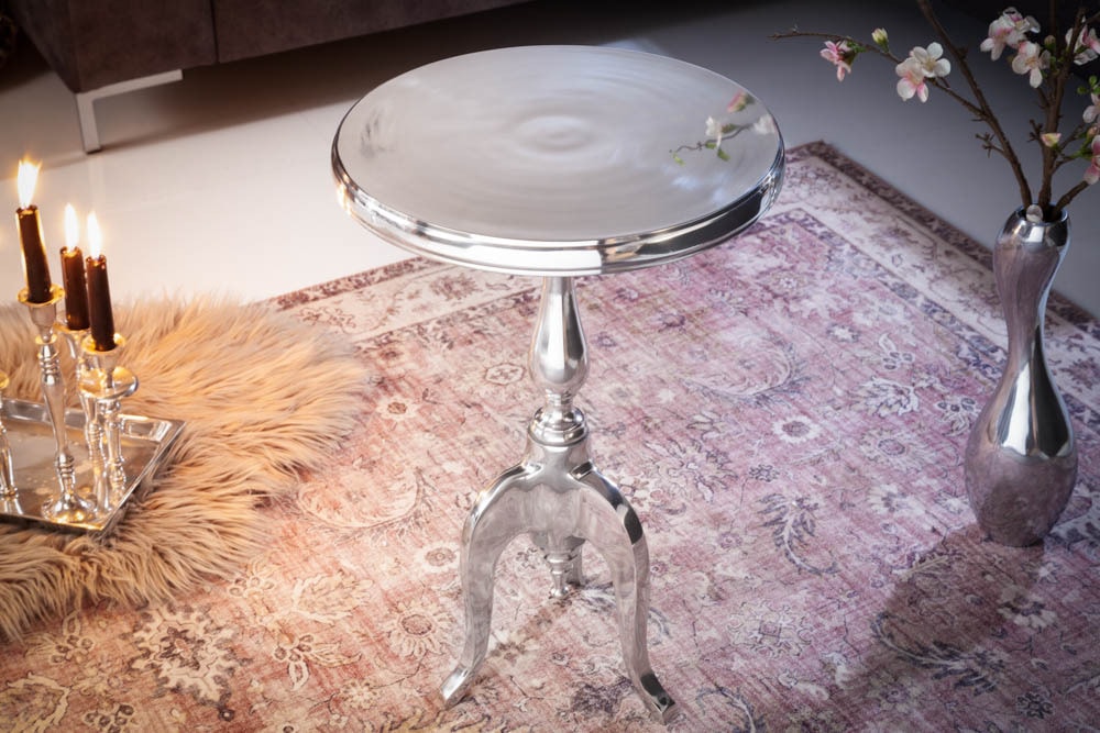 Eleganter Beistelltisch SAVOY 55cm silber poliert Dreibein mit runder Platte