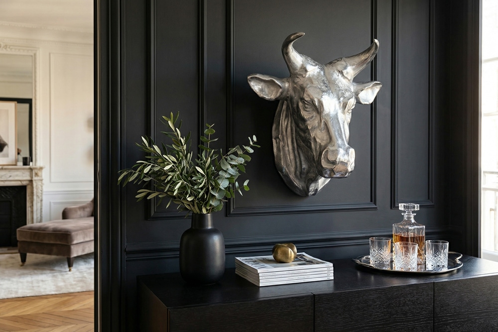 Extravagante Stierkopf Wanddekoration TORERO 65cm silber Deko Schädel