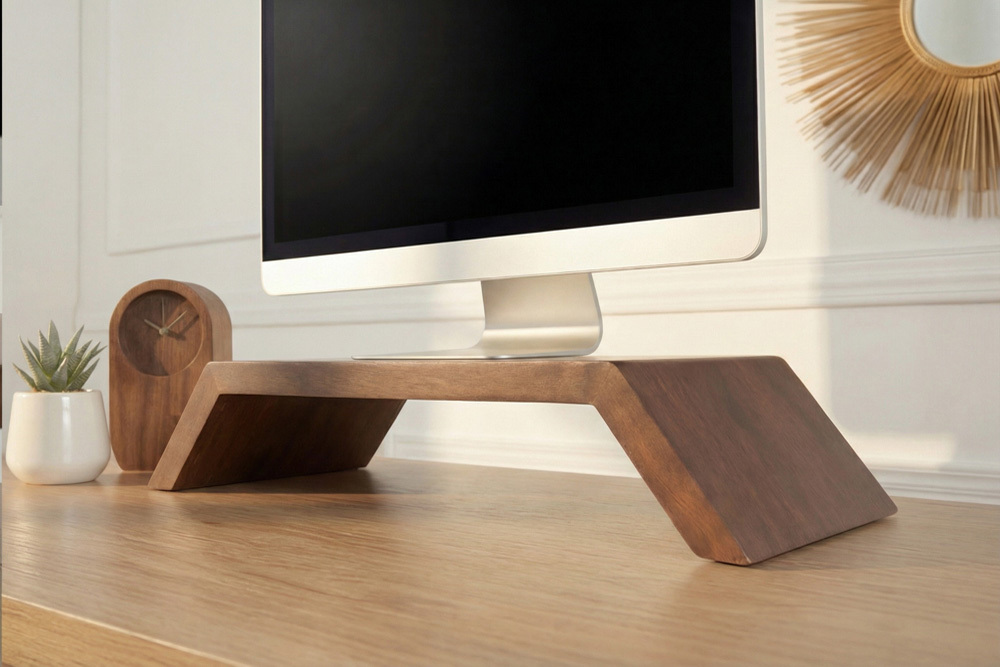 Massiver Monitorständer GATSBY 50cm braun Mangoholz Bildschirmständer Erhöhung