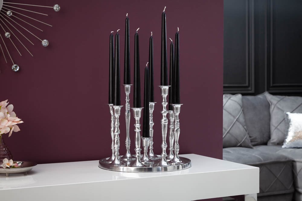 Kerzenständer MODERN BAROCK 30cm 9-flammig silber Aluminium poliert Kerzenhalter Deko-Platte