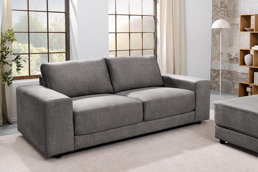 Großes Sofa LOFT 210cm grau Vogue Velours Samt 3-Sitzer Couch Taschenfederkern
