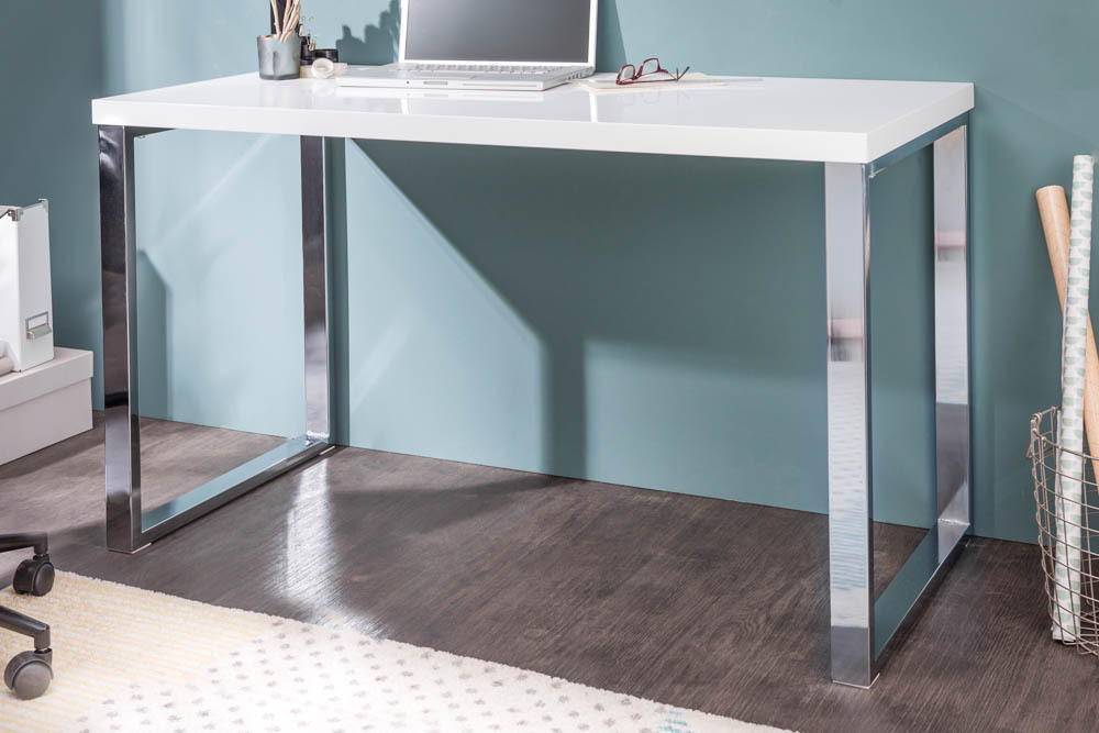 Moderner Schreibtisch WHITE DESK 120cm weiß Hochglanz Bürotisch