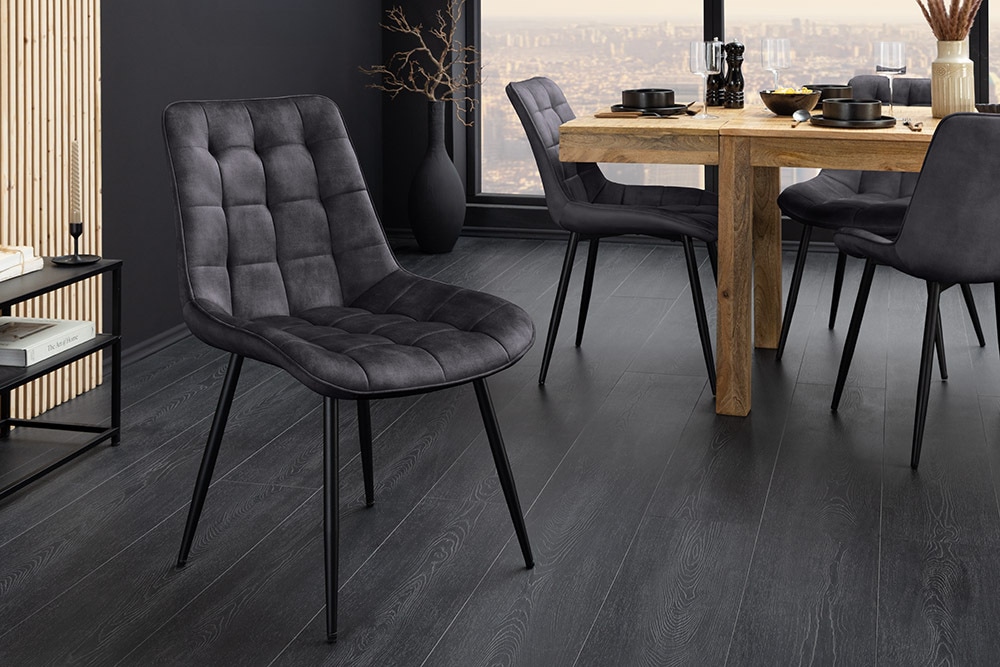 Design Stuhl ROADSTAR grau Samt schwarze Metallbeine