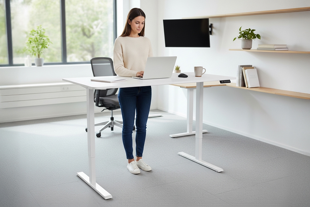 Höhenverstellbarer Schreibtisch WHITE DESK 140cm weiß Metallgestell Bürotisch