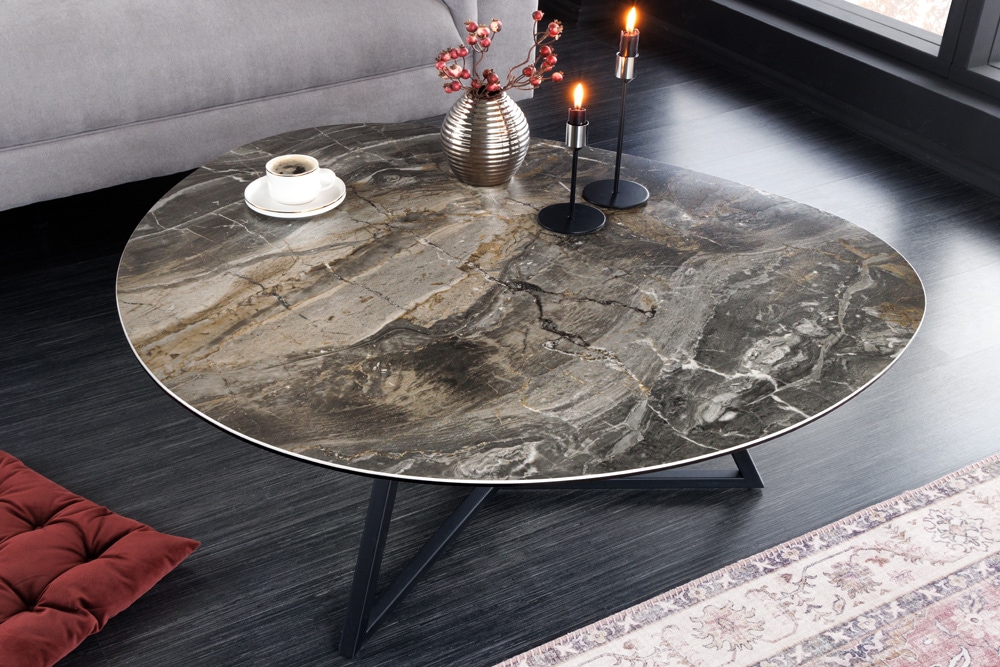 Moderner Couchtisch MARVELOUS 90cm taupe Marmor Keramik made in Italy