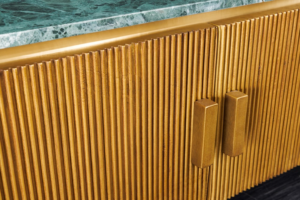 Design TV-Board VENEZIANO 160cm messing grün Marmorplatte Mangoholz Retro