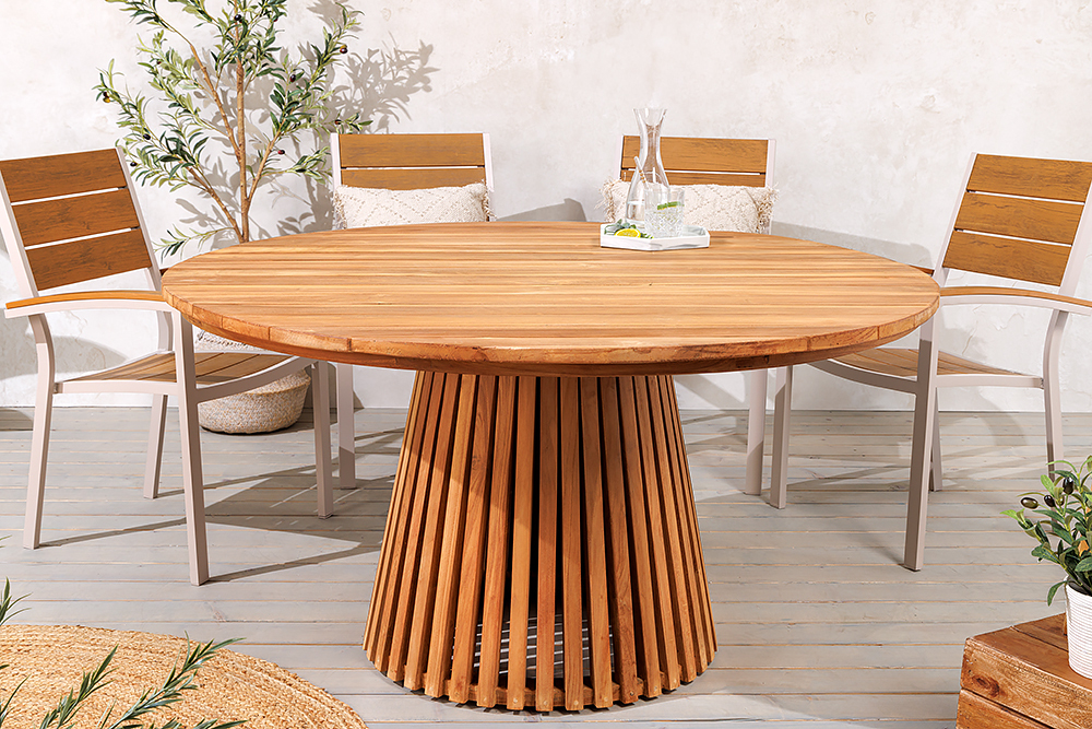 Runder Esstisch EMPIRE TEAK 140cm braun Teakholz Indoor Outdoor wetterfest