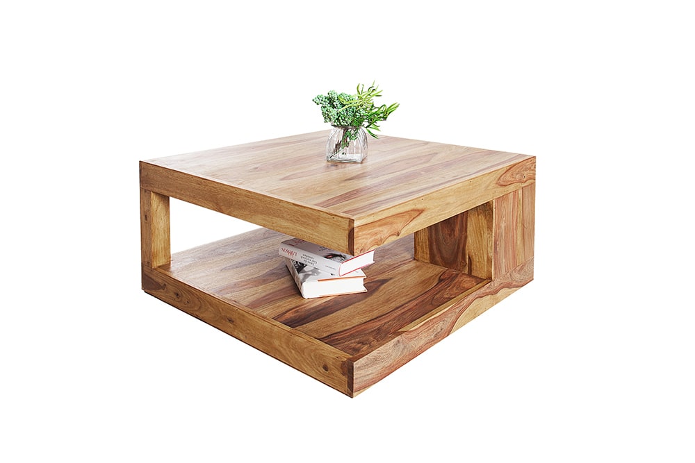 Design Couchtisch GIANT 80cm braun Sheesham Massivholz stone finish mit Ablage
