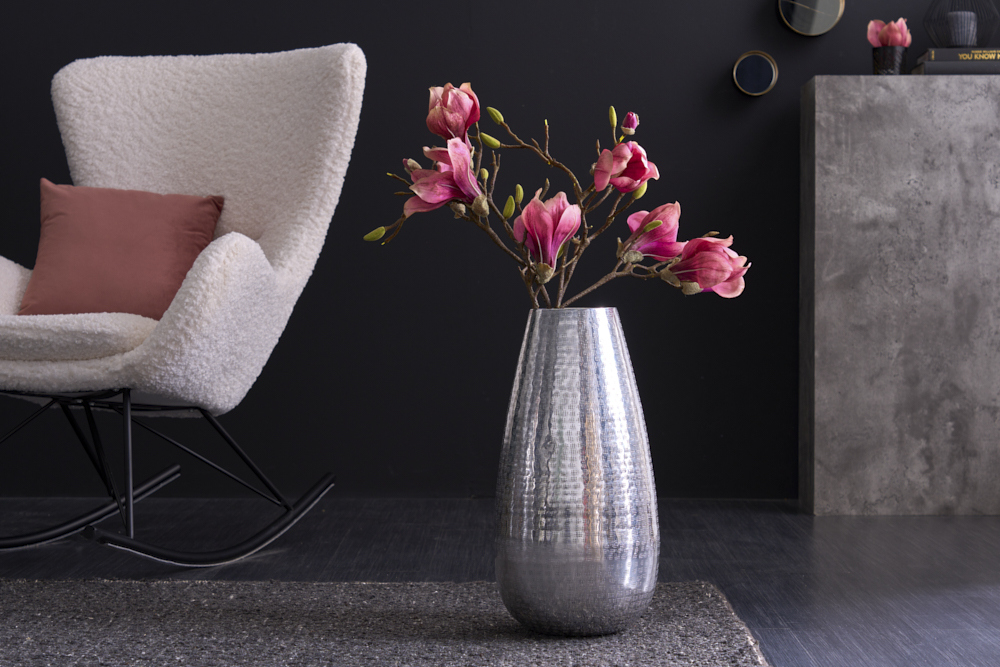 Elegante Vase ORIENT 50cm silber im Grid Hammerschlag Design