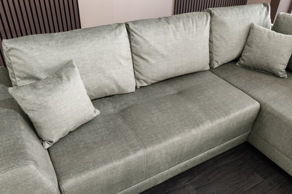 Modernes Ecksofa NORWAY 250cm taupe Vogue Velours Samt Schlafsofa mit Stauraum