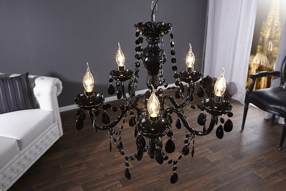 Eleganter Kronleuchter  BLACK CRYSTAL 55cm schwarz Acryl 5-armig Lüster
