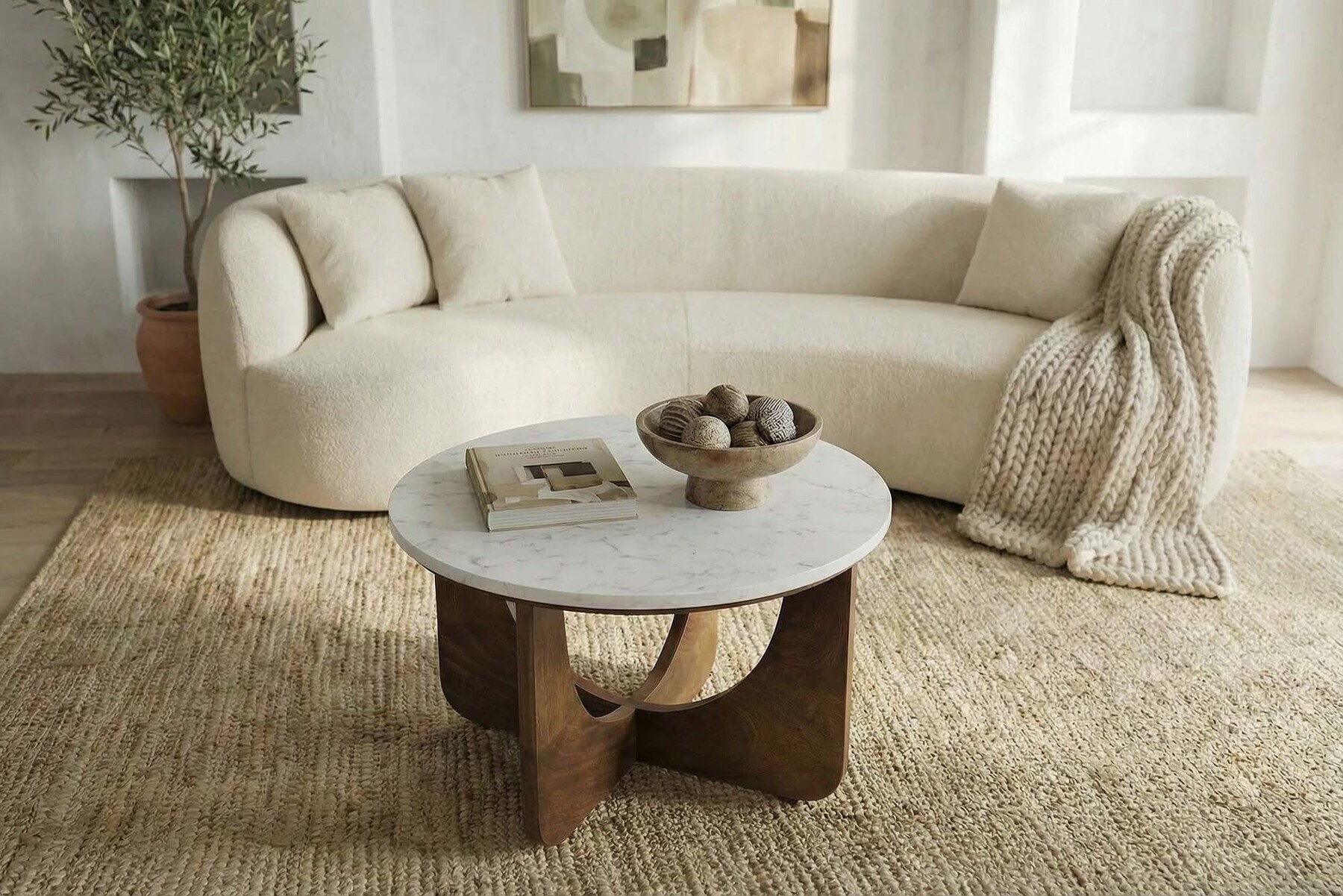 Modernes Sofa ATELIER 230cm beige Bouclé 3-Sitzer Couch inkl. Kissen