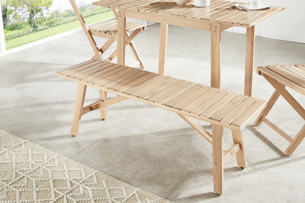 In- und Outdoor Sitzbank BALI 110cm natur hell Akazienholz wetterfest Balkonbank