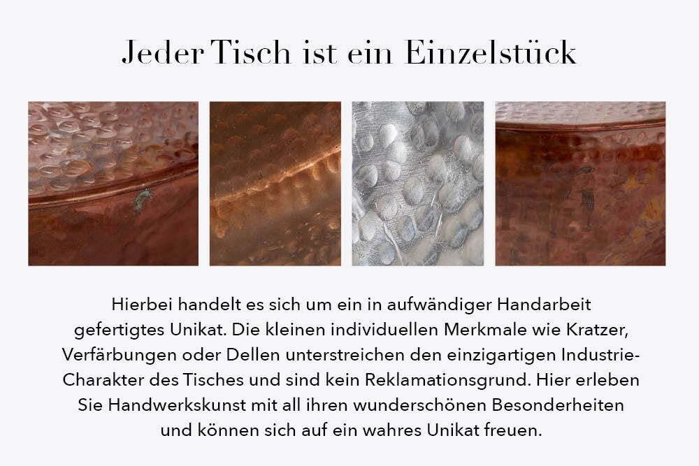 Runder Couchtisch ORIENT 80cm kupfer geflammt Metall Hammerschlag Design handmade