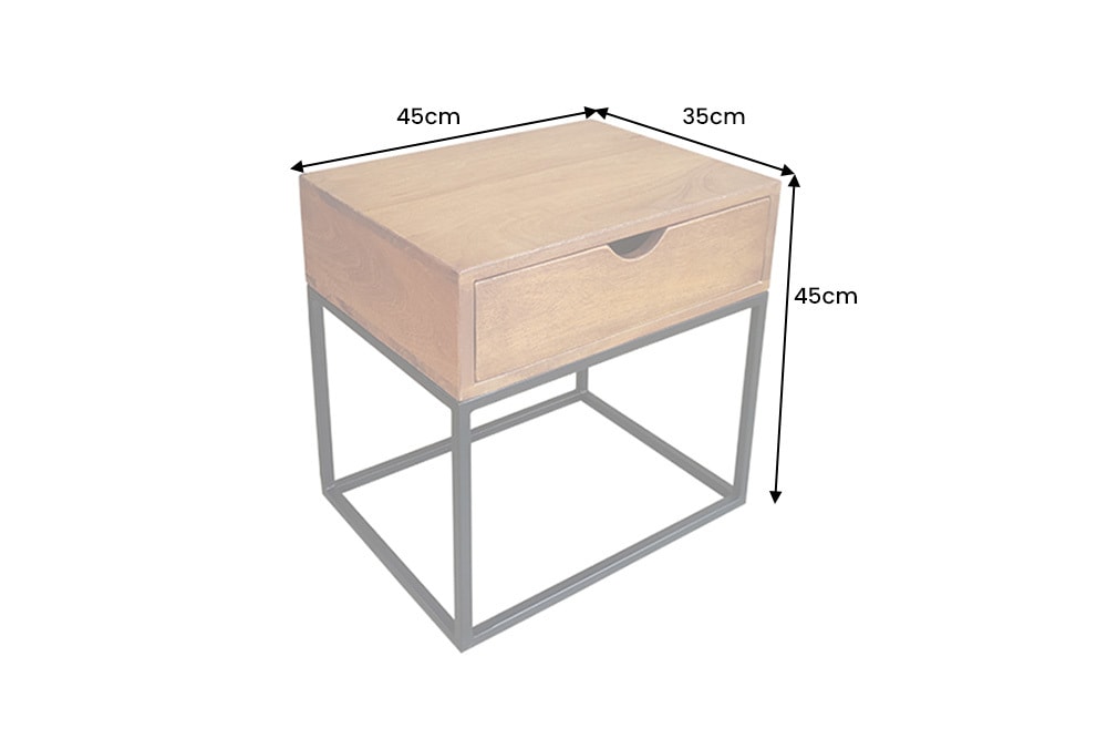 Nachttisch IRON CRAFT 45cm braun honey finish Mangoholz mit Schublade Beistelltisch