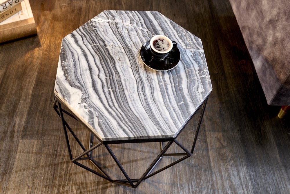 Design Beistelltisch DIAMOND 50cm grau Marmor schwarz Metall