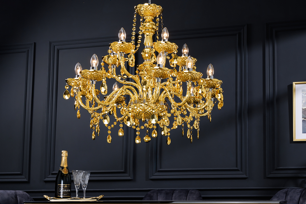 Design Kronleuchter CRYSTAL XL 80cm gold 15-armig Lüster Kristall-Lampe