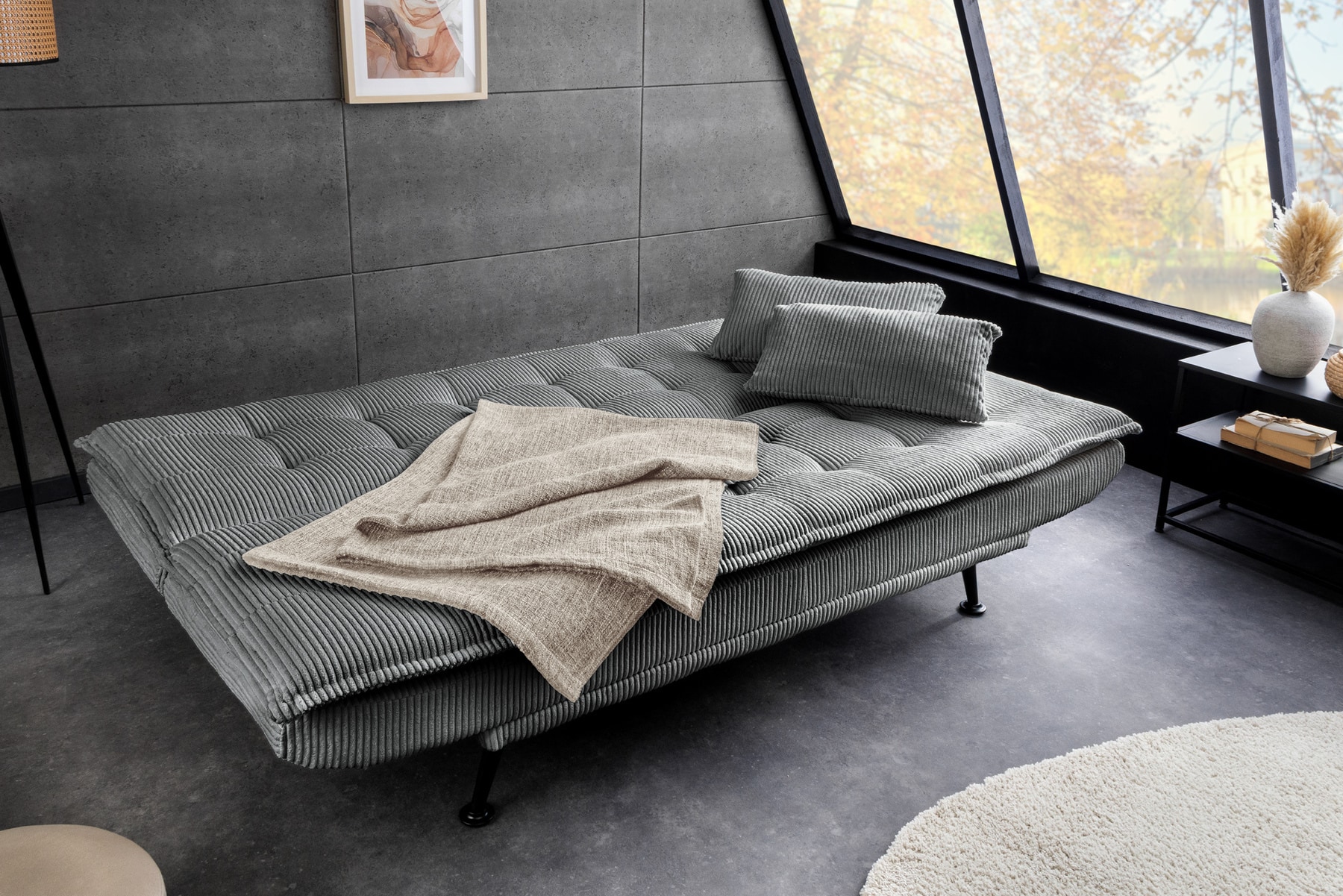 Modernes Schlafsofa JAZZ 190cm grau Cord 3-Sitzer Couch