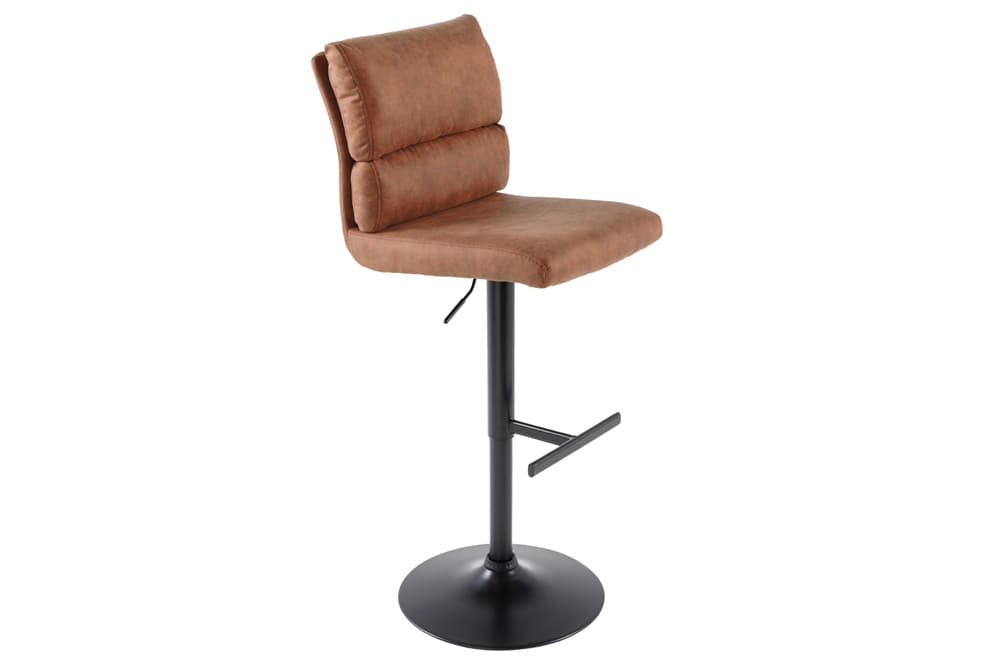 Höhenverstellbarer Barhocker COMFORT antik braun Microfaser drehbar mit Lehne Metall schwarz