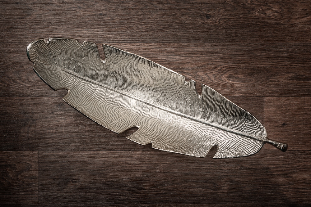 Design Deko Schale SILVER LEAF 65cm silber Blatt Design Metall Handarbeit