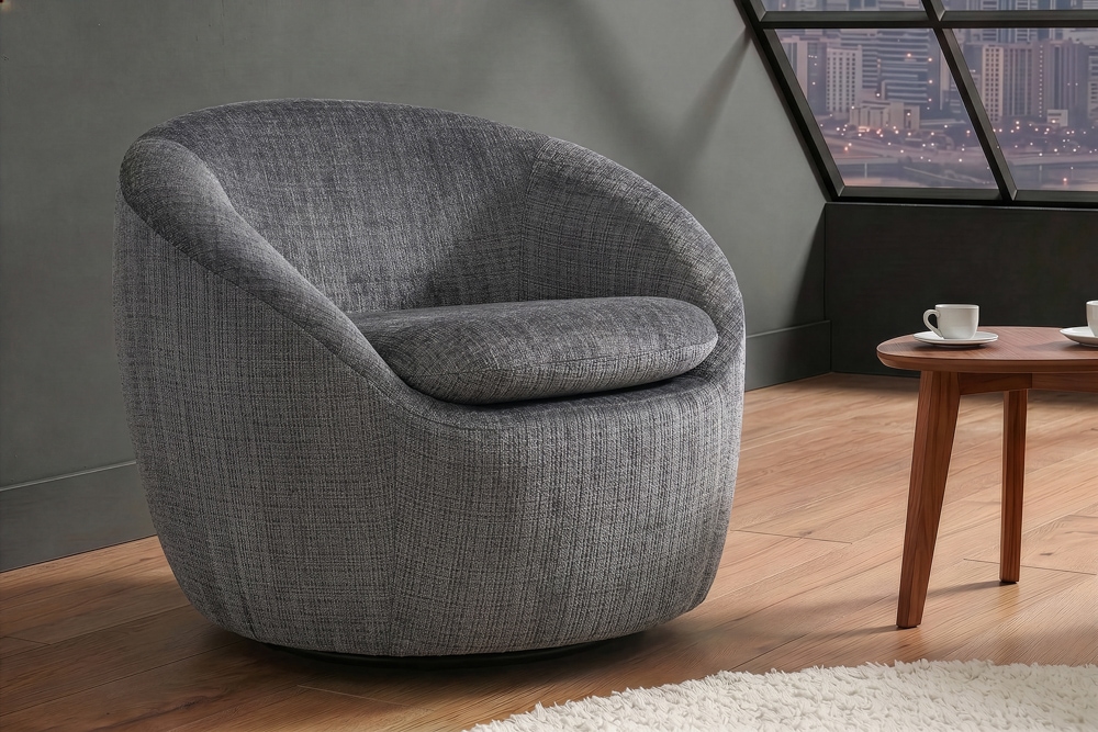 Drehbarer Design Sessel ALPINE grau Chenille Cremona 360° mit Armlehnen