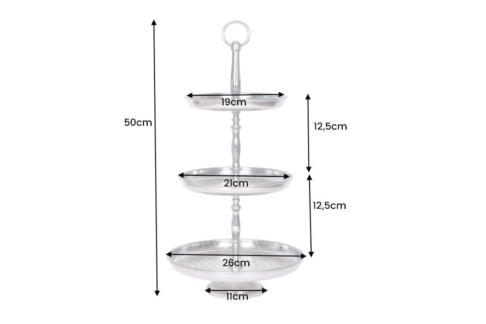 Design Etagere ORIENT 50cm silber im Wild Hammerschlag mit drei Etagen