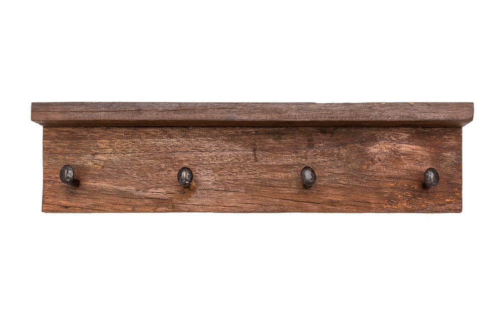 Massive Wandgarderobe HEMINGWAY 60cm natur recyceltes Teakholz mit Ablage