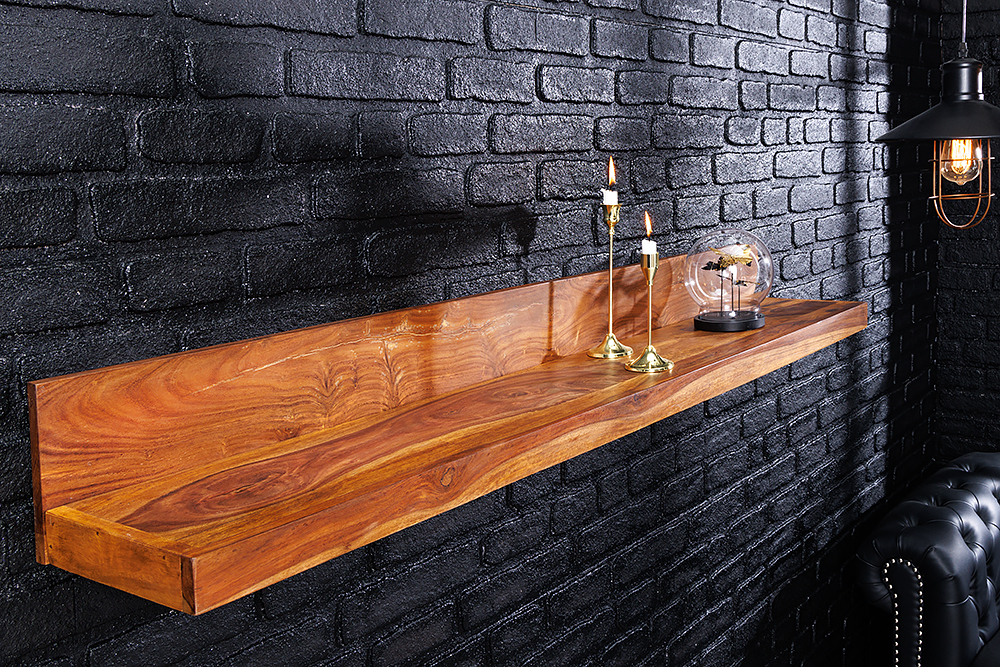 Massives Wandregal MAKASSAR 110cm braun Sheeshamholz stone finish Massives Wandregal MAKASSAR 110cm braun Sheeshamholz stone finish