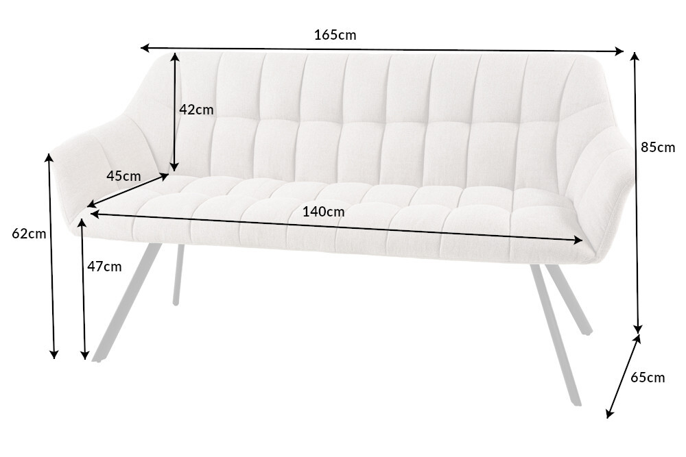Esszimmer Sitzbank PAPILLON 165cm champagner beige mit Lehnen schwarzes Metallgestell