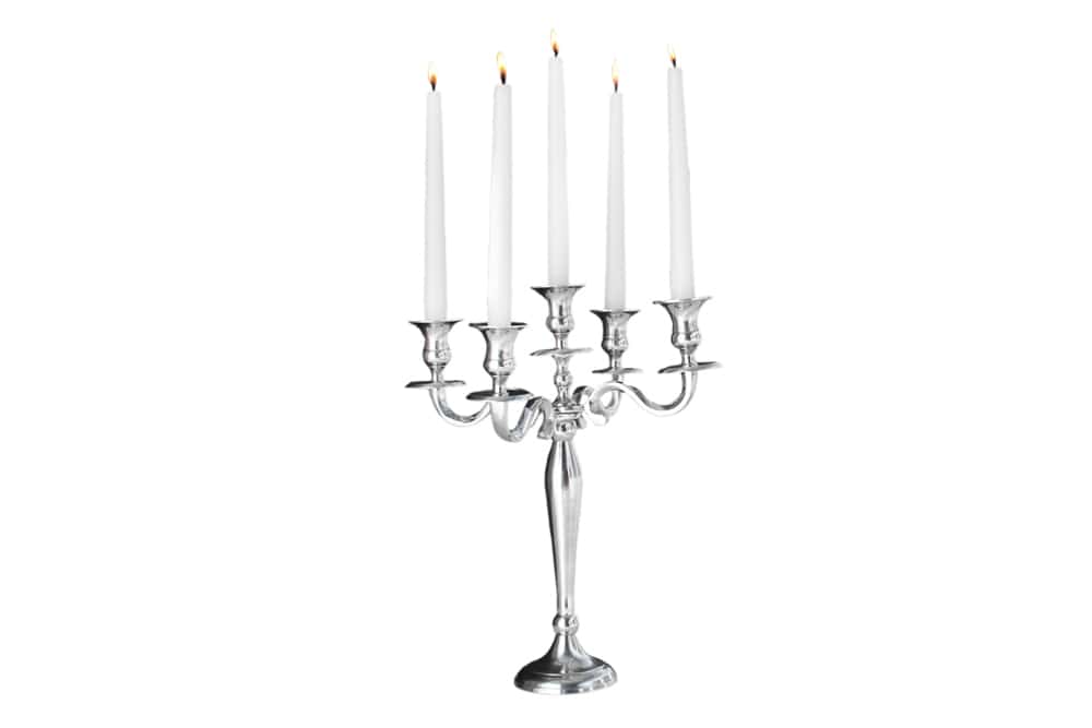 Kerzenständer MODERN BAROCK 40cm silber 5-armig Lüster Aluminium poliert Kerzenhalter