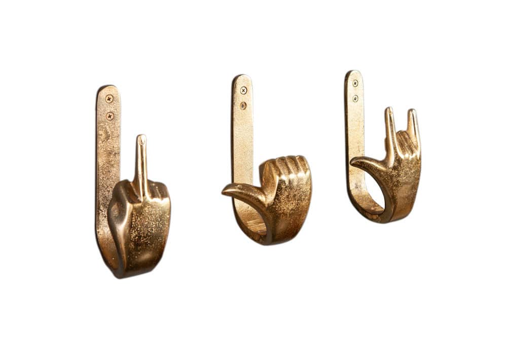 Extravagante Kleiderhaken FINGERS gold Metall-Aluminium 3er Set Wandgarderobe