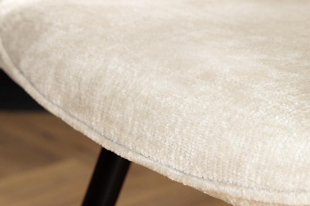 Drehbarer Retro Stuhl AVIGNON beige Chenille schwarze Metallbeine