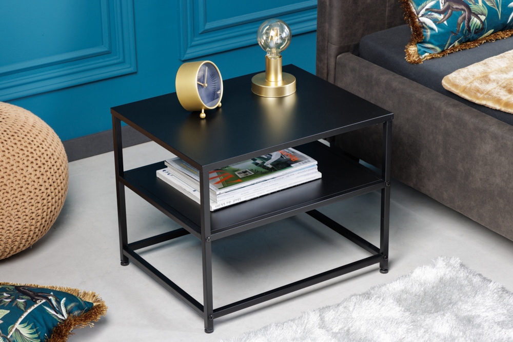 Moderner Beistelltisch DURA STEEL 50cm schwarz Metall mit Ablagefach