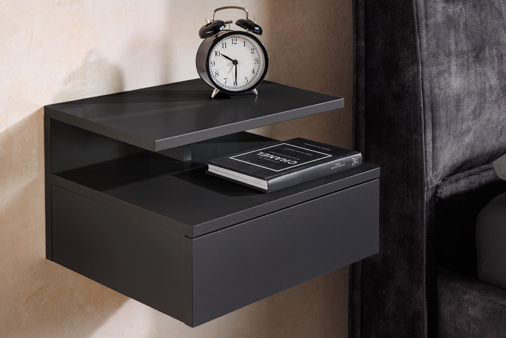 Hängender Nachttisch FLOATING 35cm schwarz Regal mit Schublade