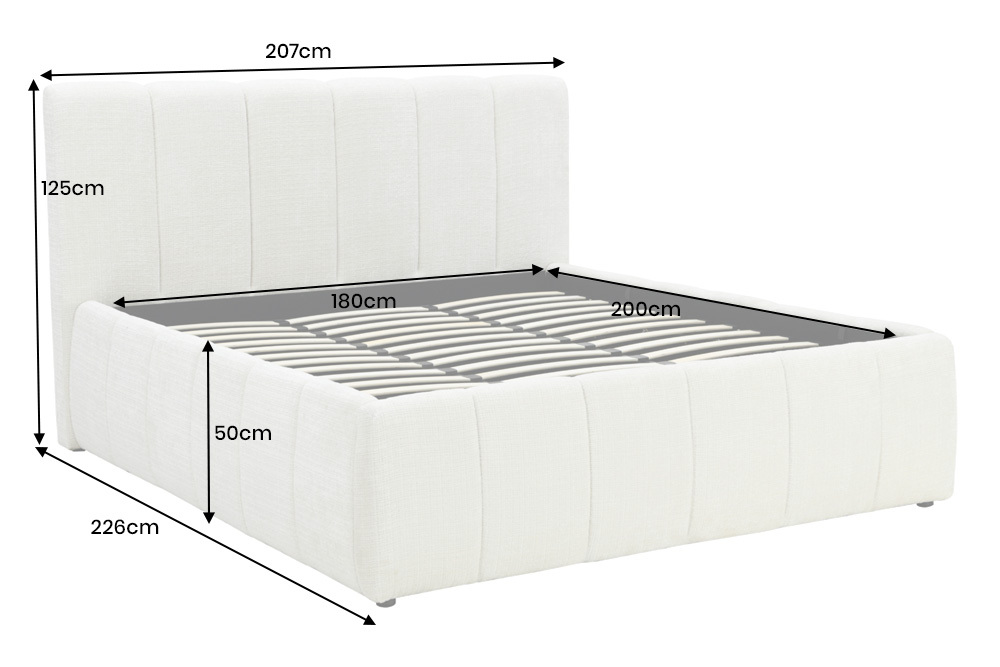Design Boxbett ADLON 180x200cm grau Chenille mit Stauraum und Lattenrost
