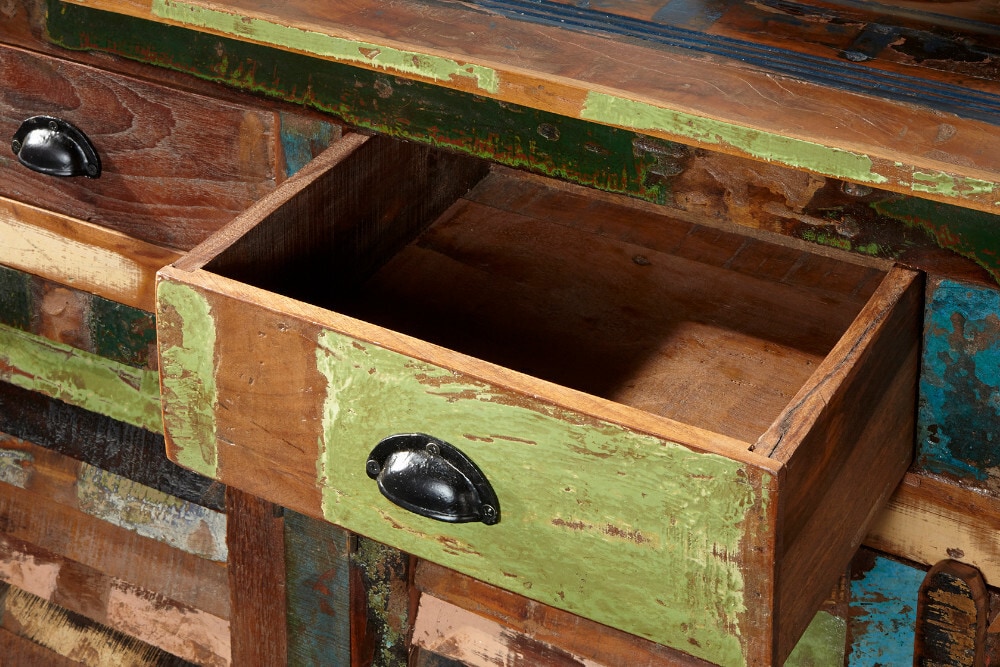 Einzigartiges Sideboard JAKARTA 160cm bunt recyceltes Massivholz aus Fischerbooten
