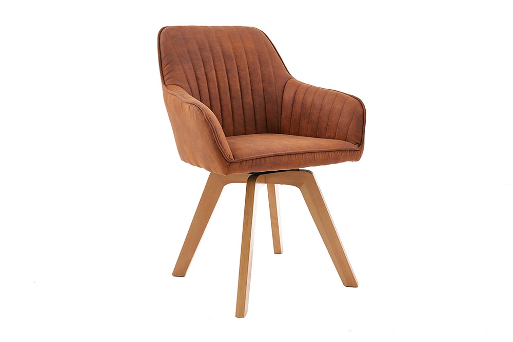 Drehbarer Design Stuhl LIVORNO vintage braun Buchenholz Beine mit Armlehnen