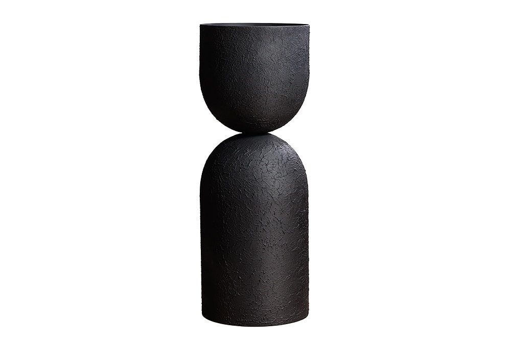 Moderne Vase SANDGLASS L 55cm schwarz Eisen handmade beidseitig nutzbar