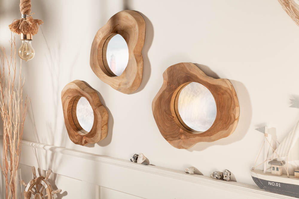 Handgearbeiteter Spiegel REFLECT 31cm natur Teakholz Wandspiegel