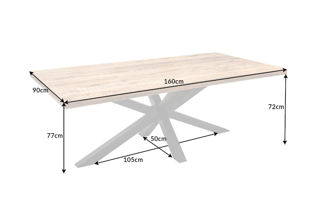 Massiver Industrial Esstisch GALAXIE 160cm Mangoholz sternenförmiges Gestell
