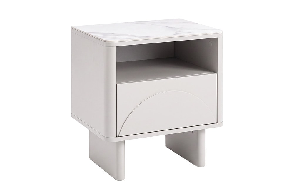 Nachttisch SAVOY 50cm kaschmir beige Keramik Marmor weiß Beistelltisch