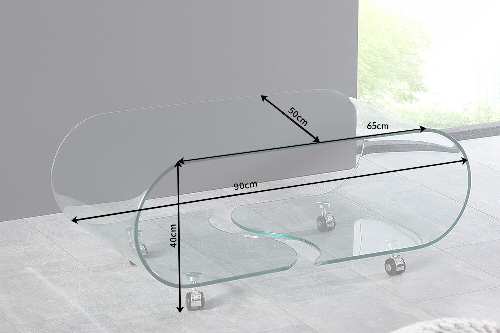 Extravaganter Glas Couchtisch FANTOME 90cm transparent