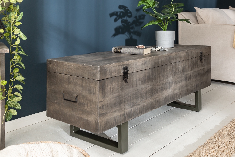 Industrial Truhenbank FACTORY LOFT 115cm Mangoholz grau Sitzbank