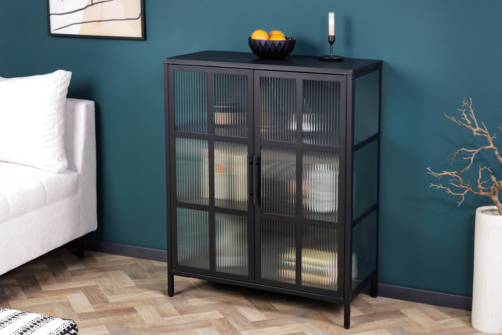 Industrial Vitrine DURA STEEL 80cm schwarz Metall Riffelglas Industrial Vitrine DURA STEEL 80cm schwarz Metall Riffelglas