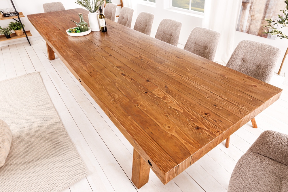 Massiver Esstisch FINCA 300cm vintage braun Pinienholz Bohlenoptik