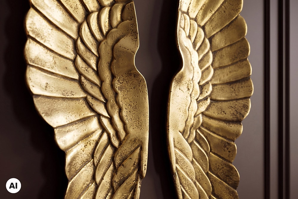 Große Wanddekoration FALLEN ANGEL 65cm antik goldene Engelsflügel