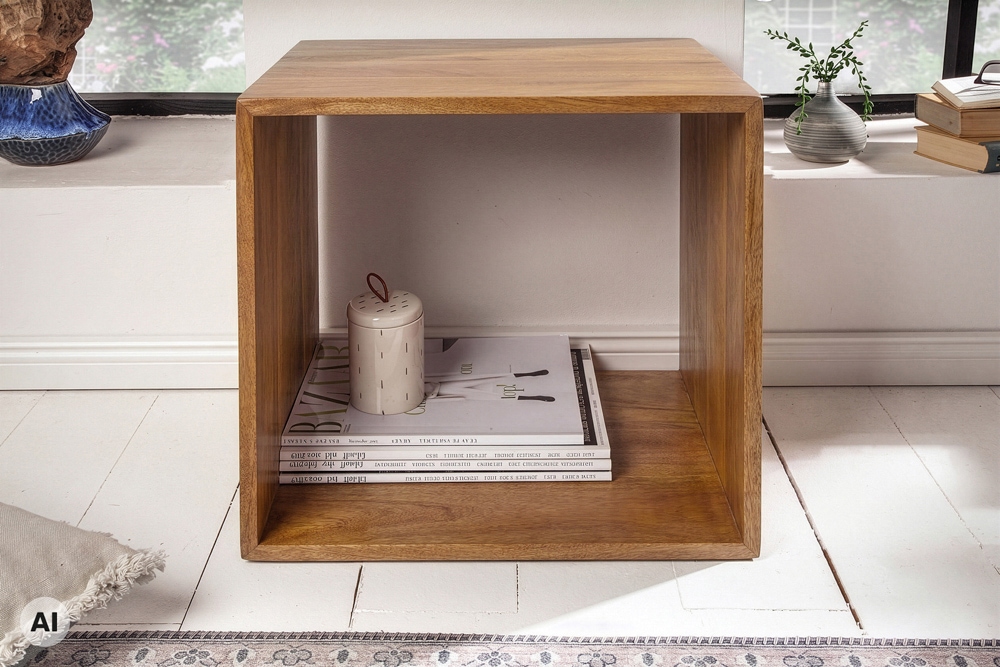 Massiver Beistelltisch MAKASSAR 45cm braun Mangoholz honey finish Nachttisch Regal