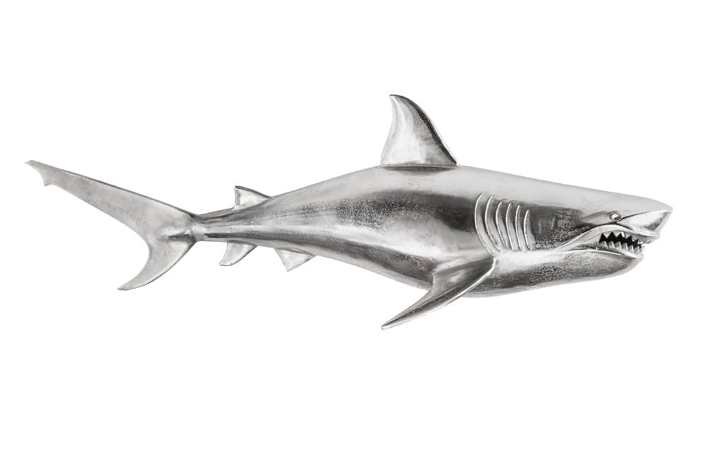 Maritime Wanddekoration HAI 105cm silber rechts Metall Haifisch Design Skulptur