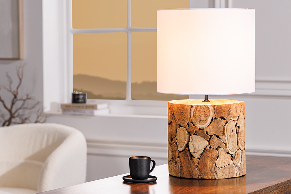 Design Tischlampe PURE NATURE 45cm natur handmade Eisenholz Baumwollschirm weiß