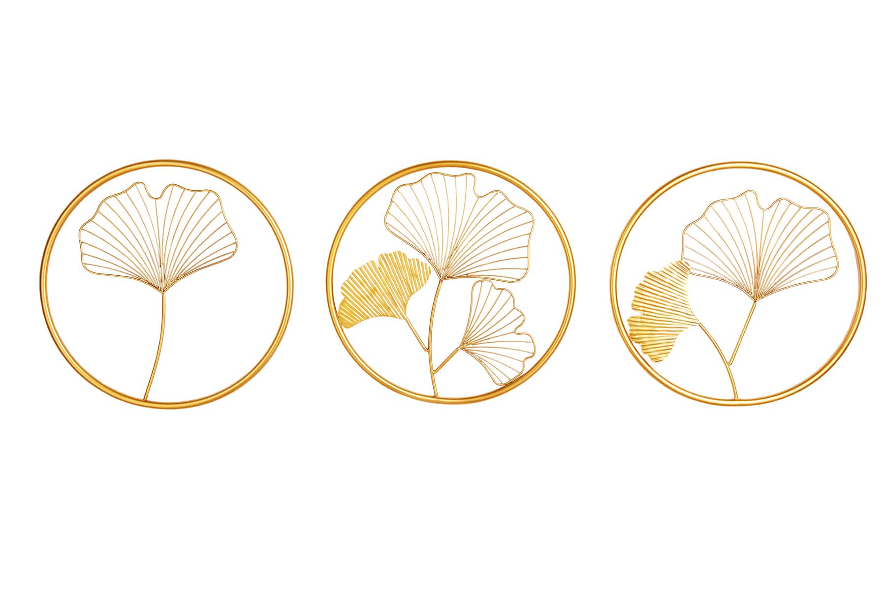 Elegante Wanddeko 3er Set GINKGO 40cm gold in filigraner Blattform